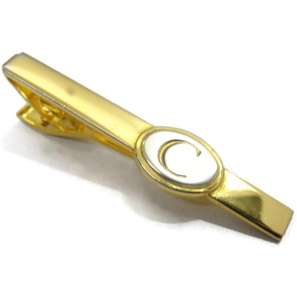 "C" Initial Tie Clip Gold Tone Vintage Men Accessories